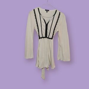 Le Chateau Vintage 2000s Victorian Inspired Tie Waist Blouse, Size S